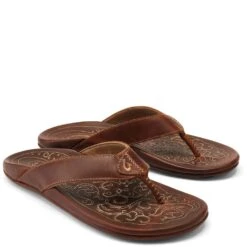 OluKai Olukia Men's Mekila Leather Beach Flip Flops - Natural -Shoes Sale Store OK10488 8787 2
